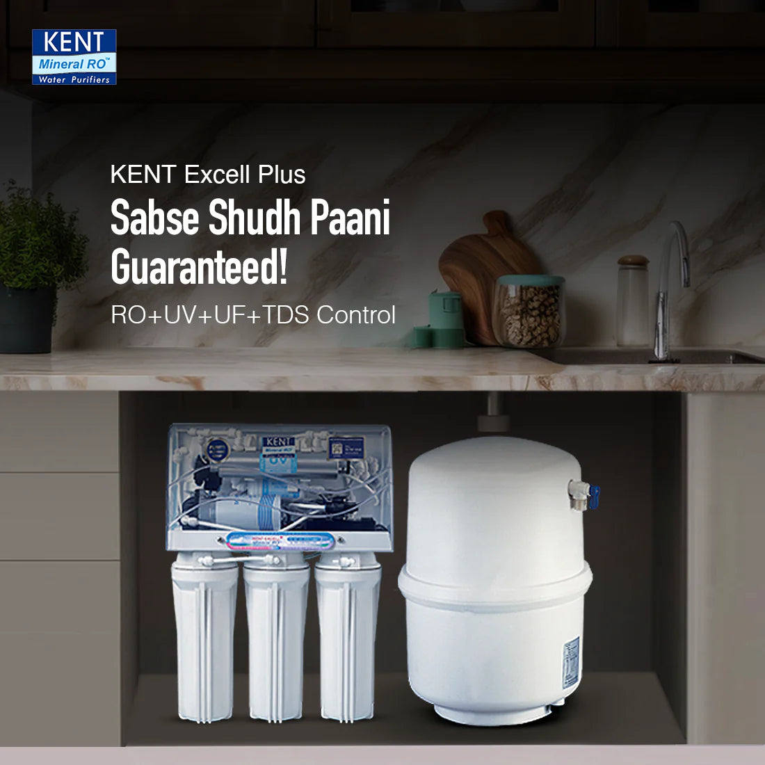 Kent Excell+ RO + UV + UF + TDS Control Water Purifier