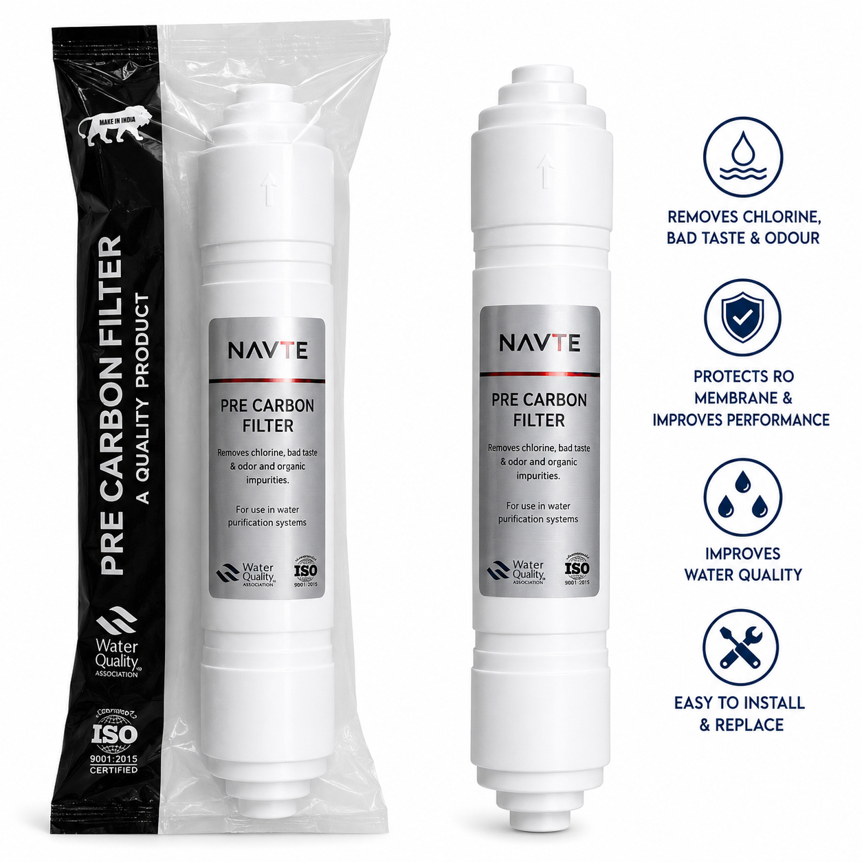 Inline Pre Carbon Filter for RO Water Purifiers – Chlorine & Odour Removal Cartridge