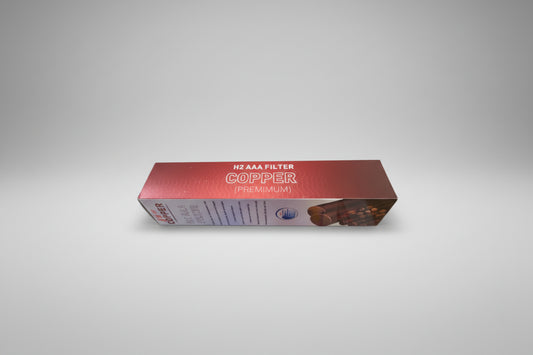 Box of H2 AAA filters labeled 'Copper Premium' on a white background
