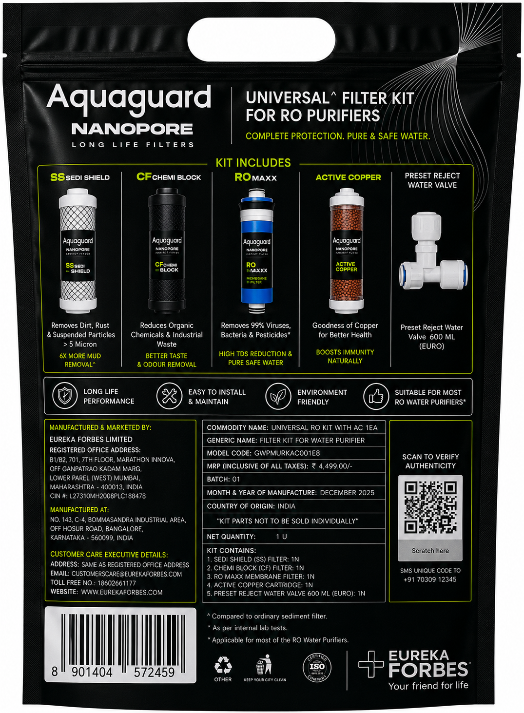 Aquaguard Nanopore Universal RO Filter Kit Chennai | RO Service Spare Kit for Water Purifier