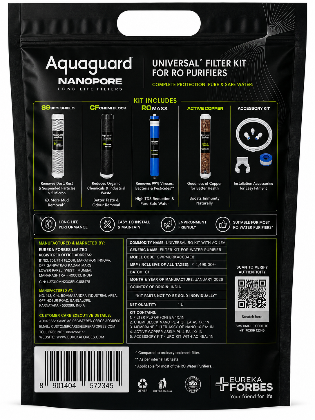 Aquaguard Nanopore universal filter kit packaging on a black background