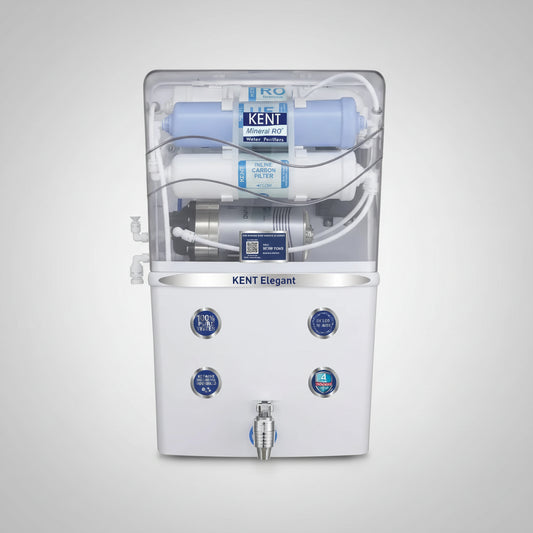 Kent Elegant water purifier with multiple filters on a white background
