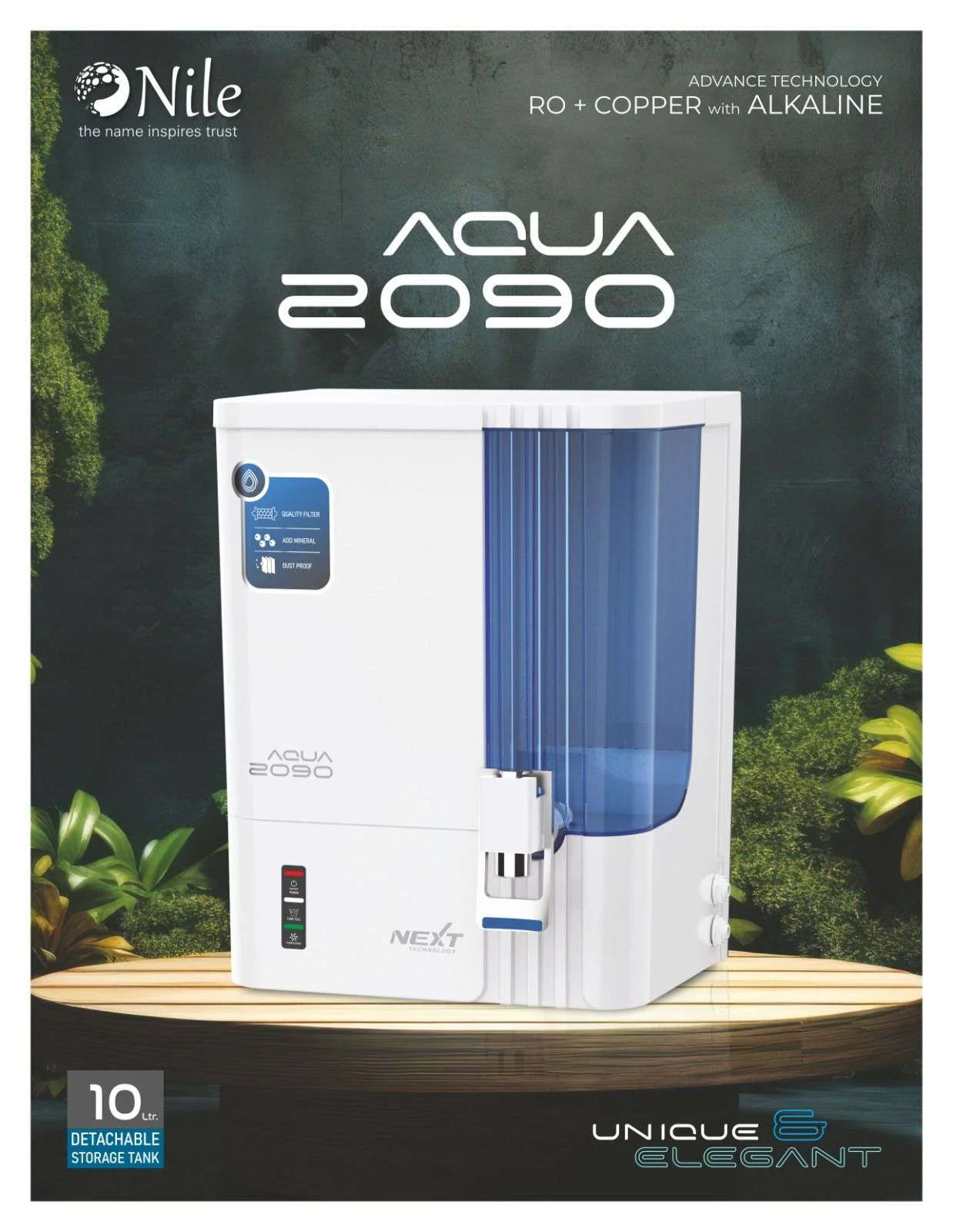 Nile Aqua 2090 water purifier packaging with nature background
