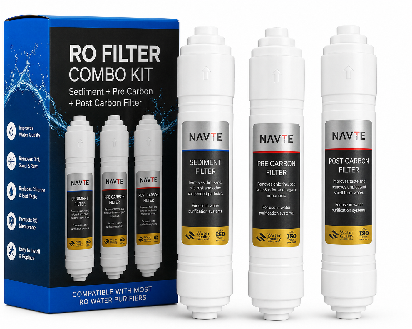 RO Filter Combo Kit for Water Purifiers – Sediment + Pre Carbon + Post Carbon Filters
