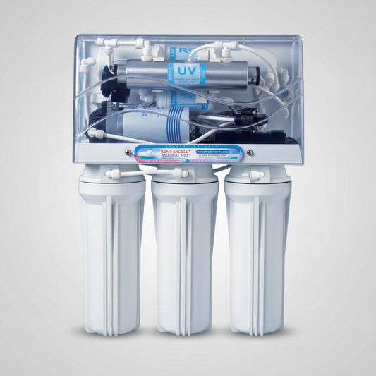 RO water filtration system with UV light sterilizer on a white background