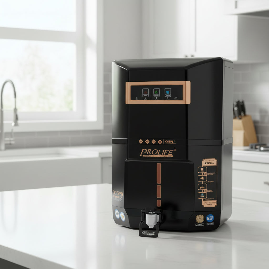 Prolife water purifier with copper technology on a white background
