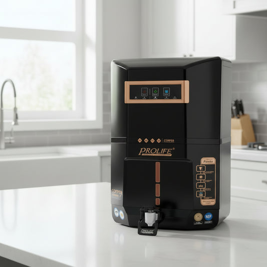 Prolife water purifier with copper technology on a white background